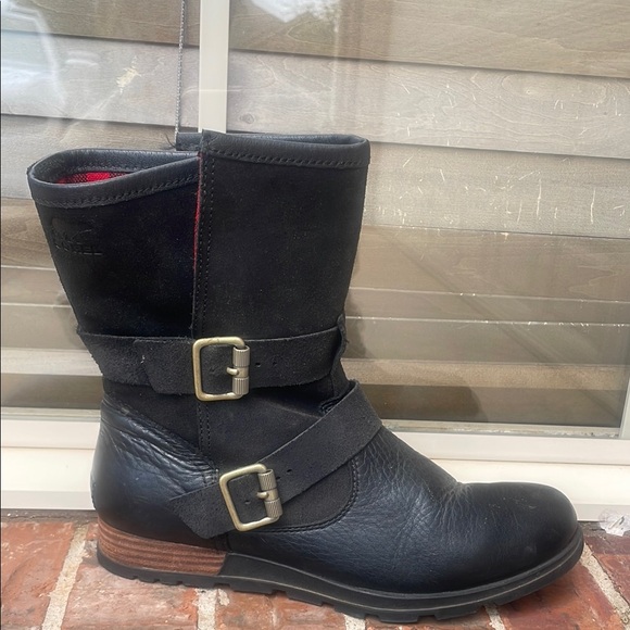 SOREL motto black Leather Boots! 8.5 - Picture 1 of 10